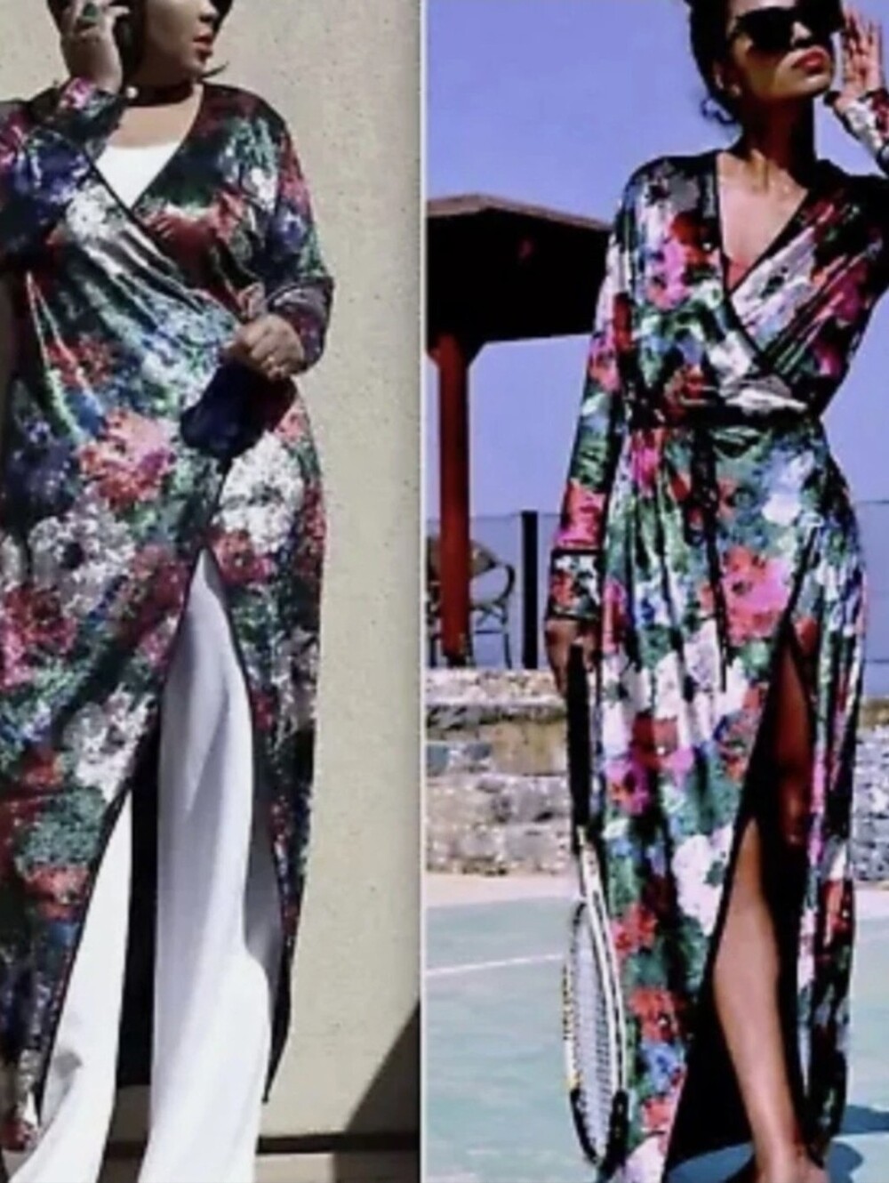 Zara Floral Velvet Wrap Maxi Dress - Multicolor